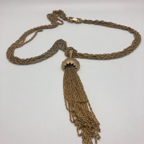 Sold!!!Vintage Mushroom Cap Chain Tassel Necklace - Picture 5 of 8